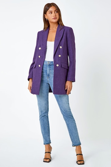 Roman Purple Longline Boucle Tailored Blazer