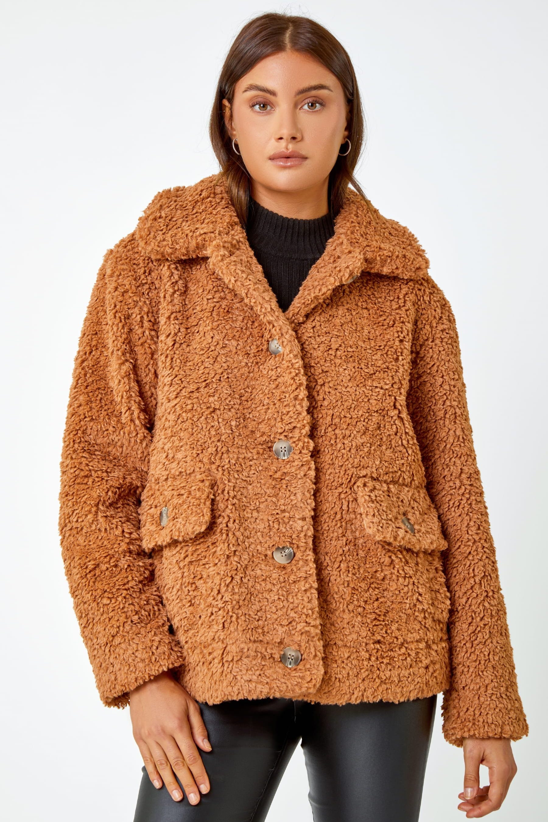 Teddy coat brown short hot sale