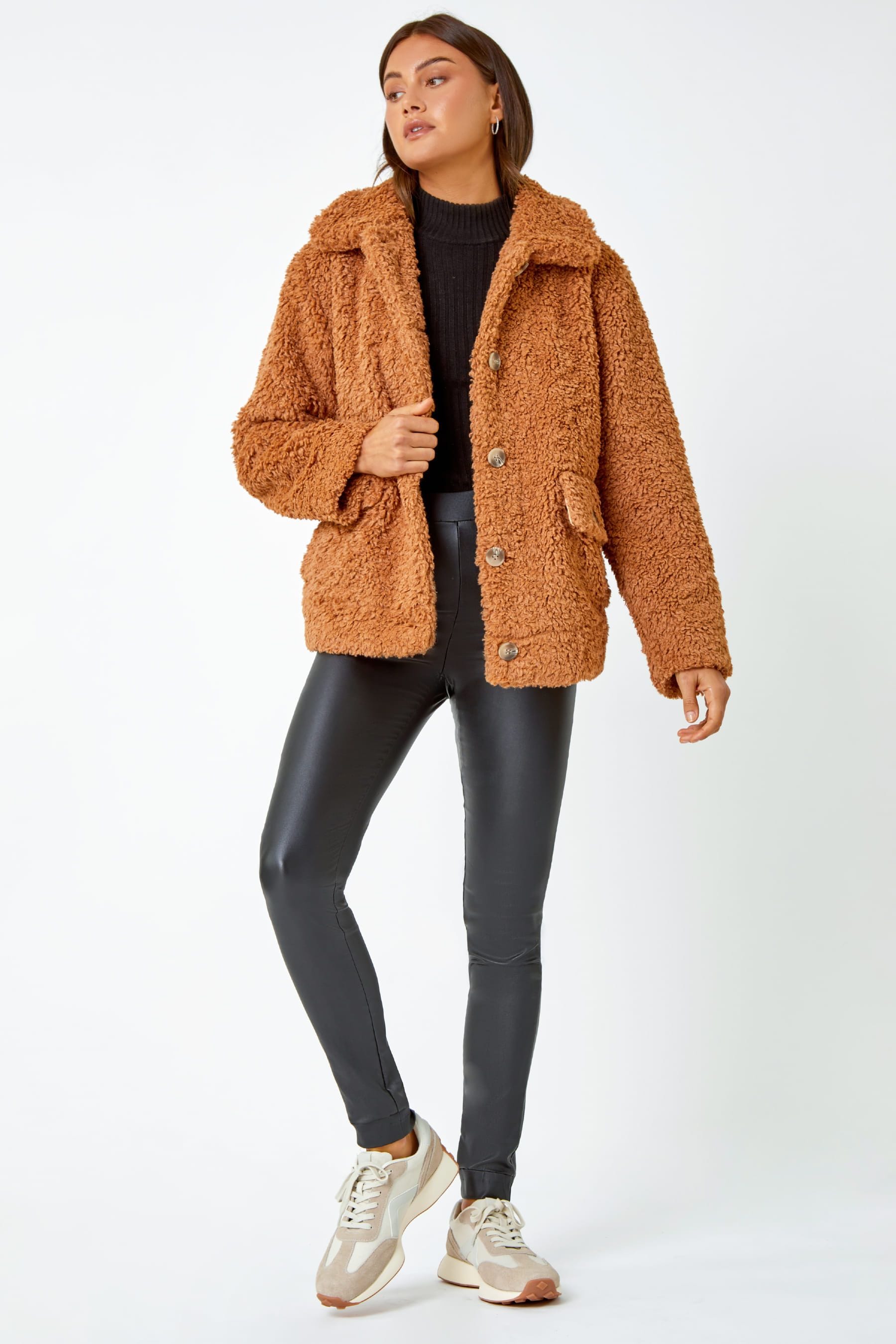 Teddy coat brown short discount