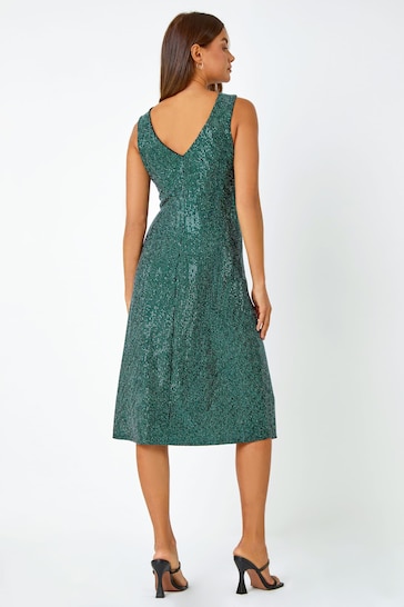 Roman Green Shimmer Side Twist Stretch Dress