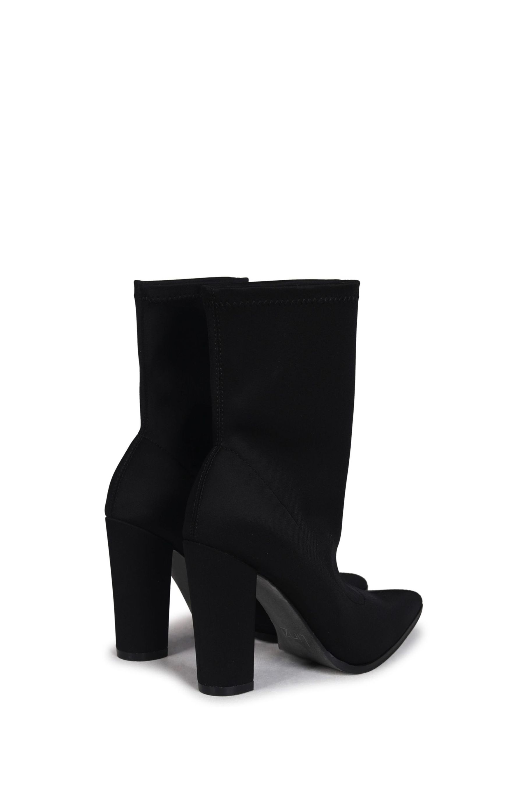 Linzi Black Diva Lycra Pointed Toe Sock Boots With Block Heel
