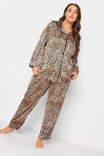 Yours Curve Brown Satin Pyjama Set