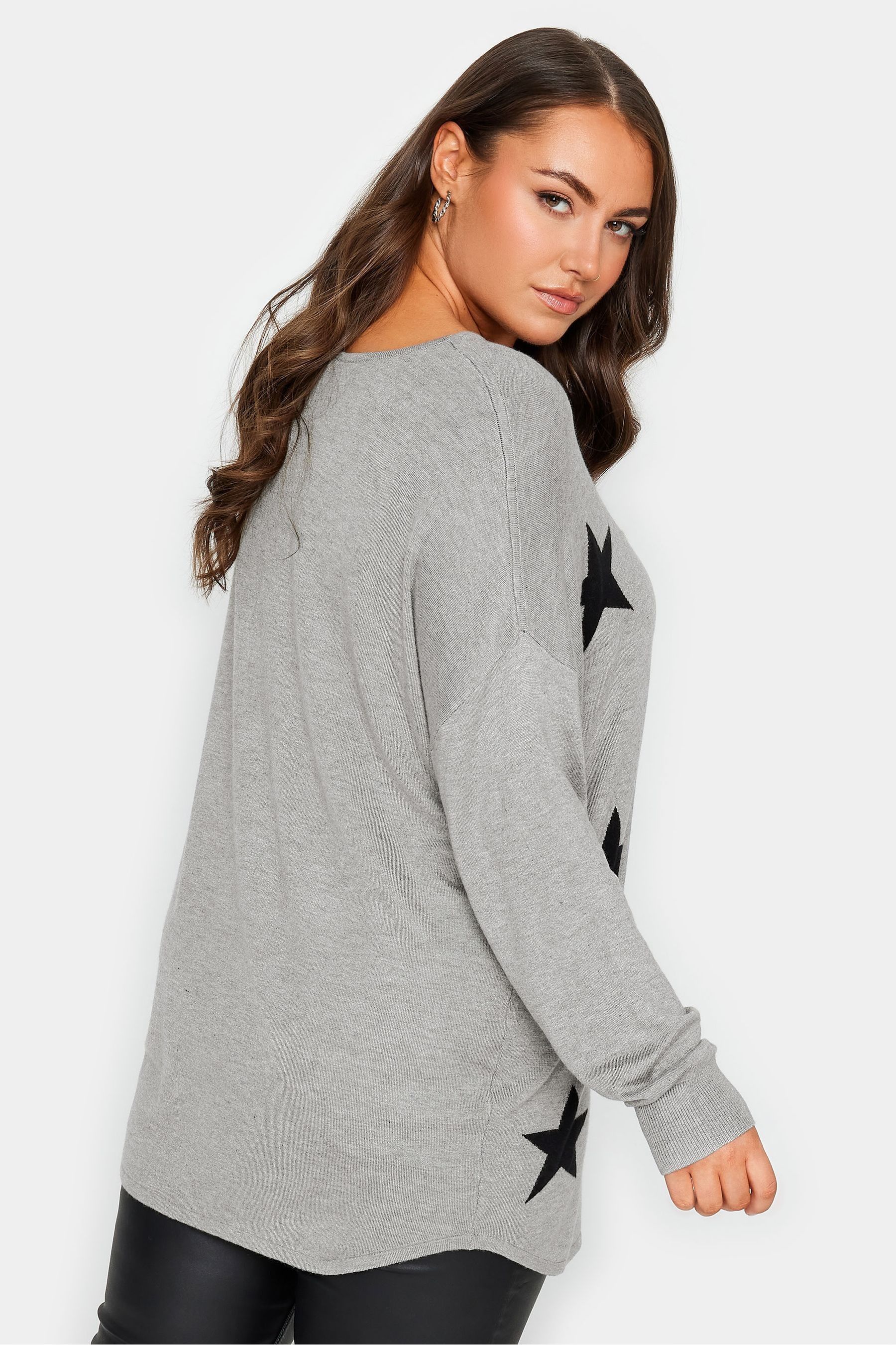 Yours Curve Grey Fine Gauge Star Jumper