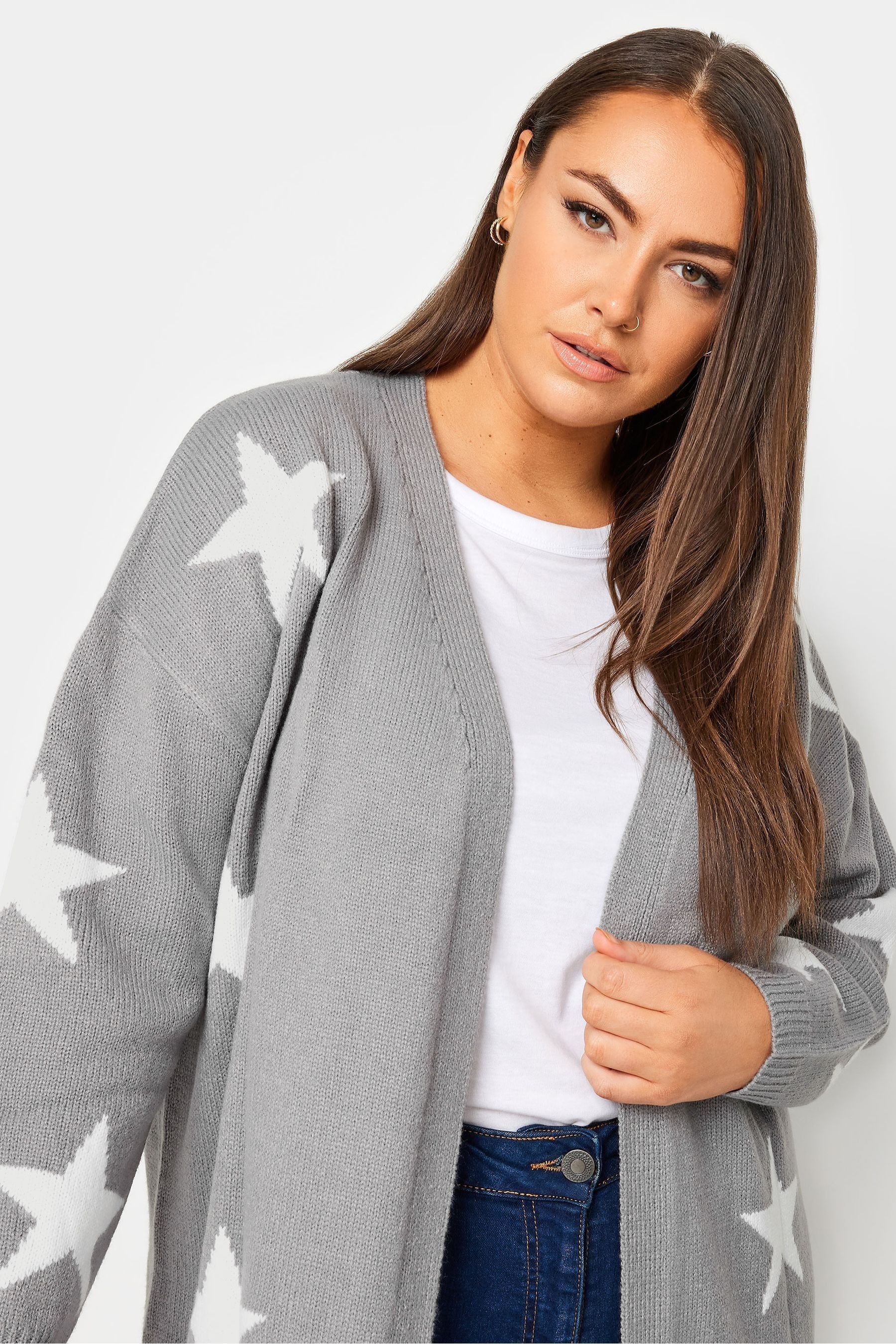 Yours Curve Grey Star Cardigan