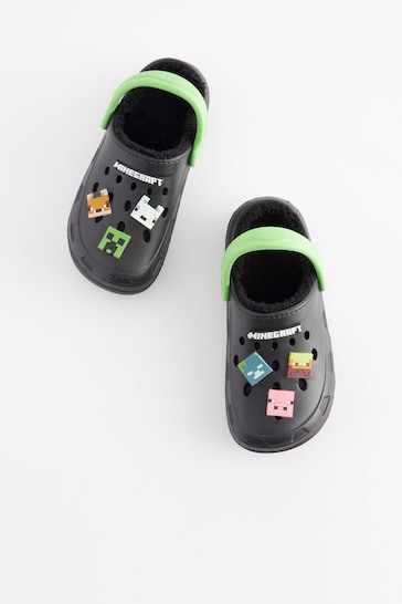 Black Minecraft Faux Fur Lined Clog Slippers