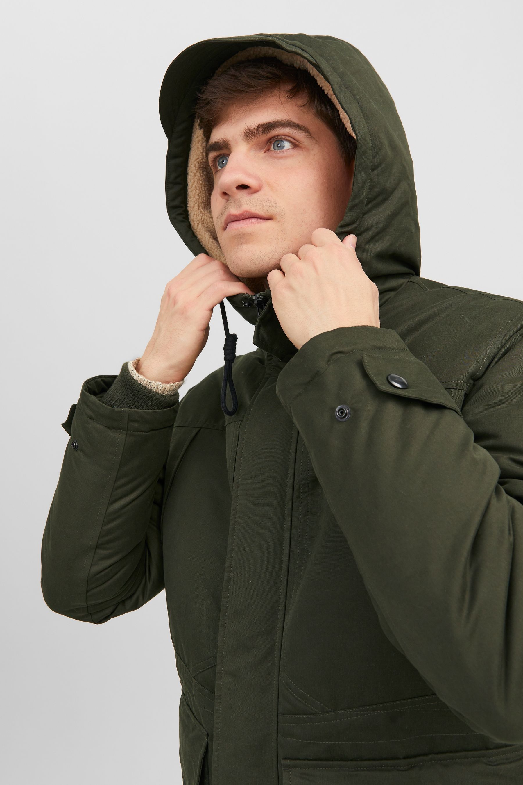 Buy JACK JONES Green Borg Lined Parka Coat from the Next UK