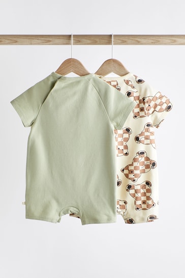 Sage Green Bear Jersey Baby Rompers 2 Pack