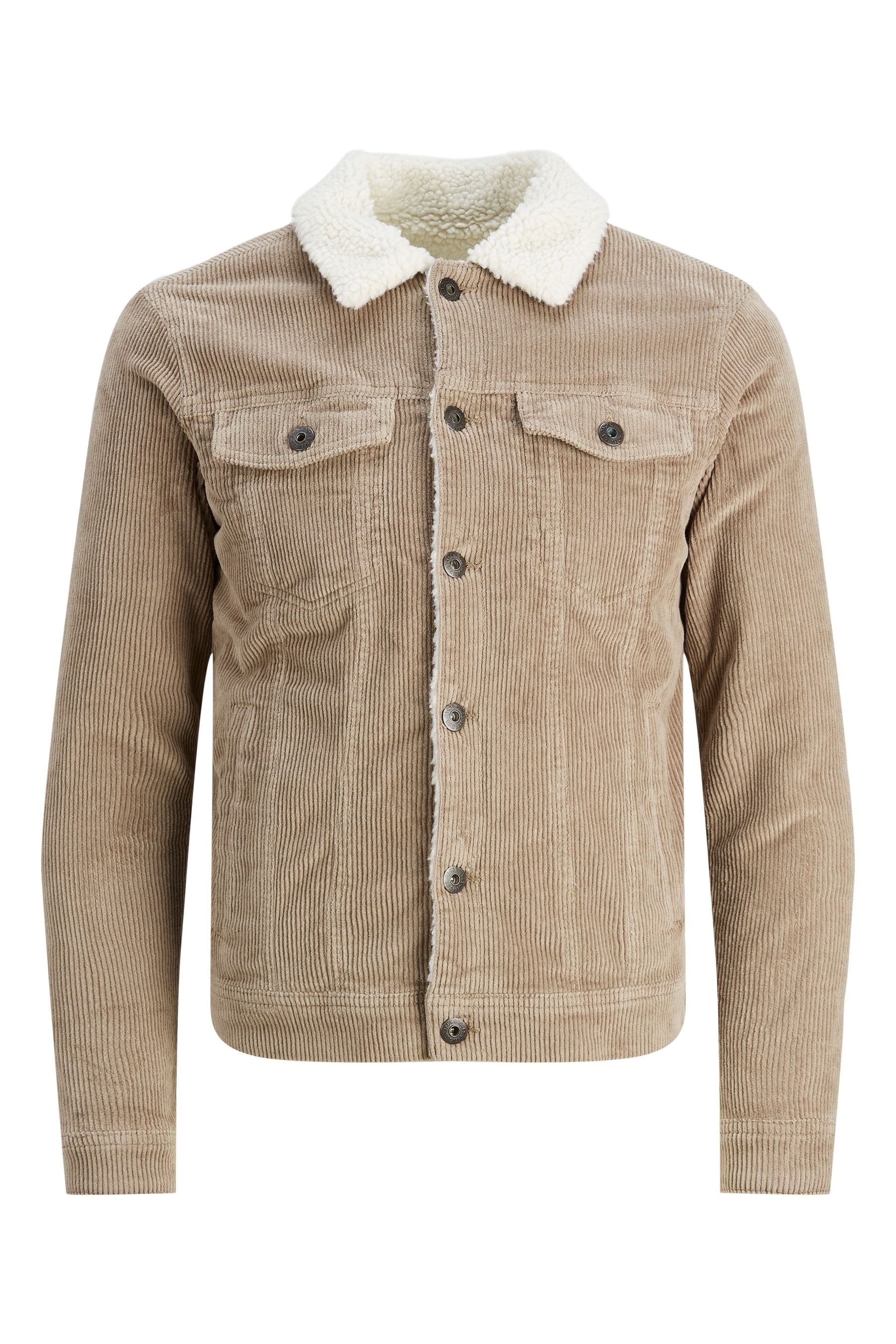 JACK JONES Brown Cord Trucker Jacket With Borg Collar
