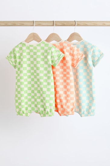 Multi Checkerboard Baby Jersey Rompers 3 Pack