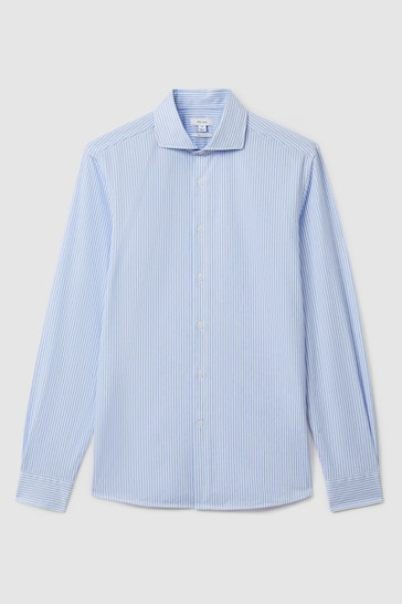 Reiss White/Soft Blue Archie Striped Cutaway Collar Shirt
