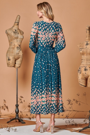 Jolie Moi Blue Symmetrical Print Mesh Maxi Dress