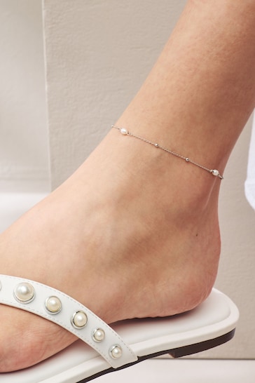 Sterling Silver Delicate Pearl Anklet