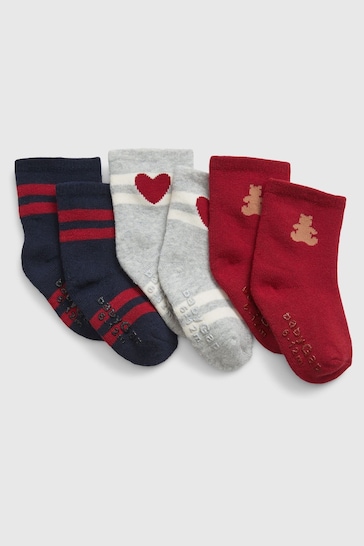 Gap Red Blue and Grey Soft Knit Print Socks 3-Pack