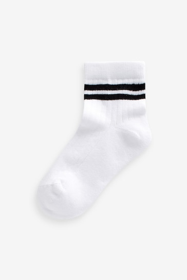 White Black Stripe Cropped Length Cotton Rich Cushioned Sole Ankle Socks 3 Pack