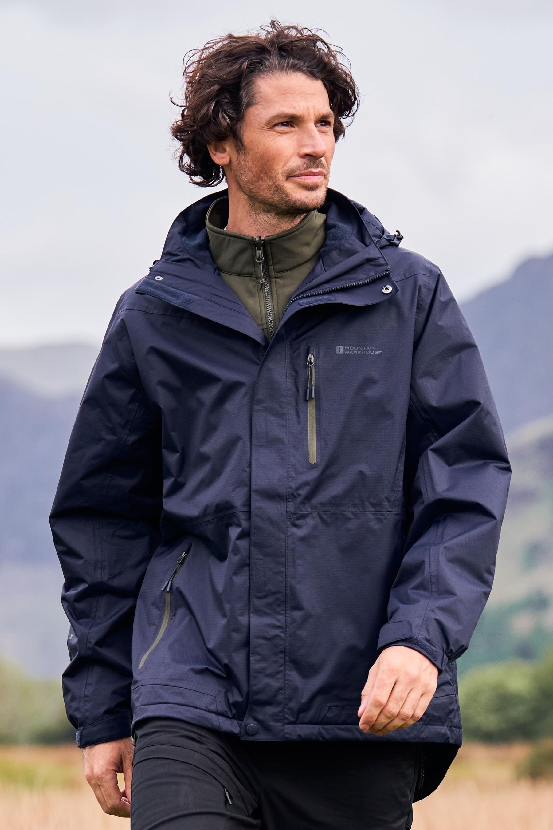 Mountain Warehouse Blue Bracken Extreme Mens Waterproof 3 In 1 Jacket