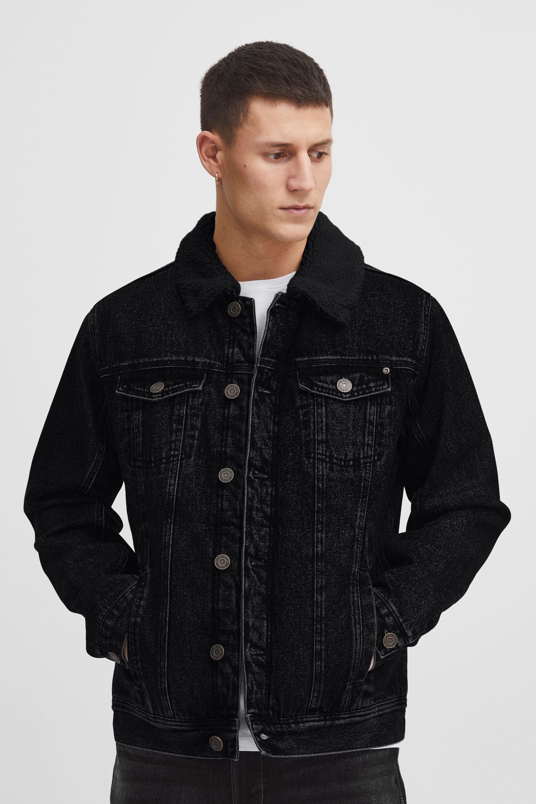 Black denim jacket with on sale fleece
