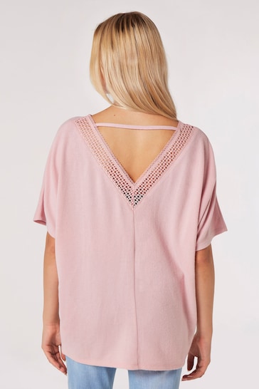 Apricot Pink Crochet V Back Soft Touch Top