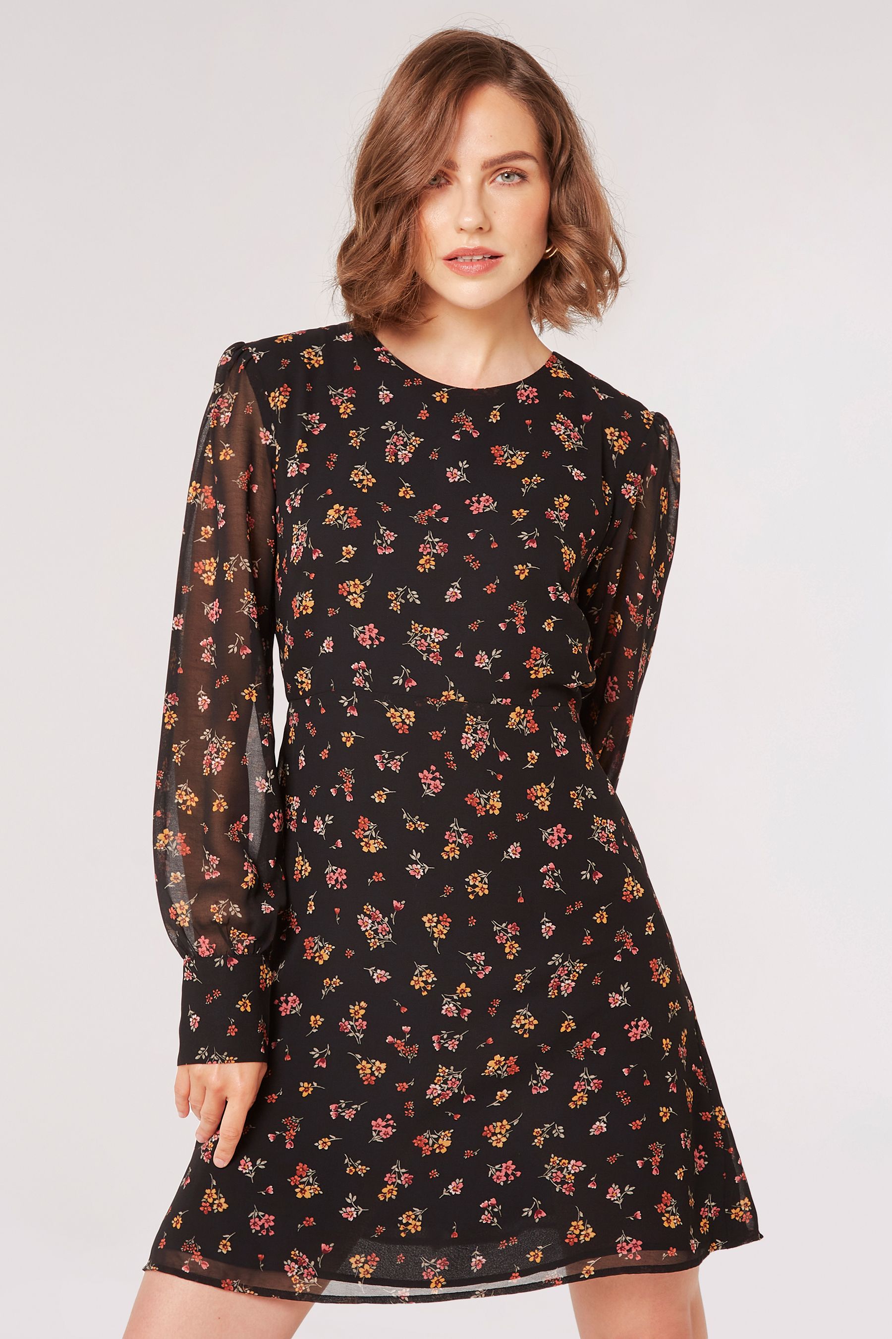 Buy Apricot Black Ditsy Bunches Empire Seam Dress from the Next UK