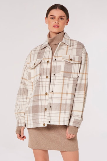 Apricot Brown/White Check Classic Brown/White Shacket