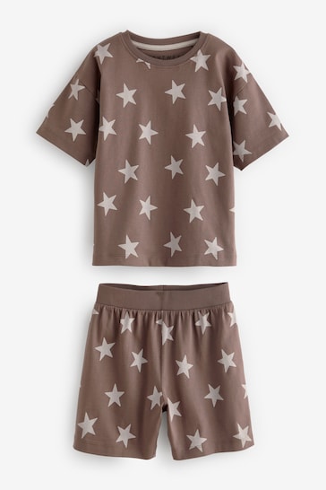 Brown/Cream Stars Short Pyjamas 3 Pack (9mths-12yrs)
