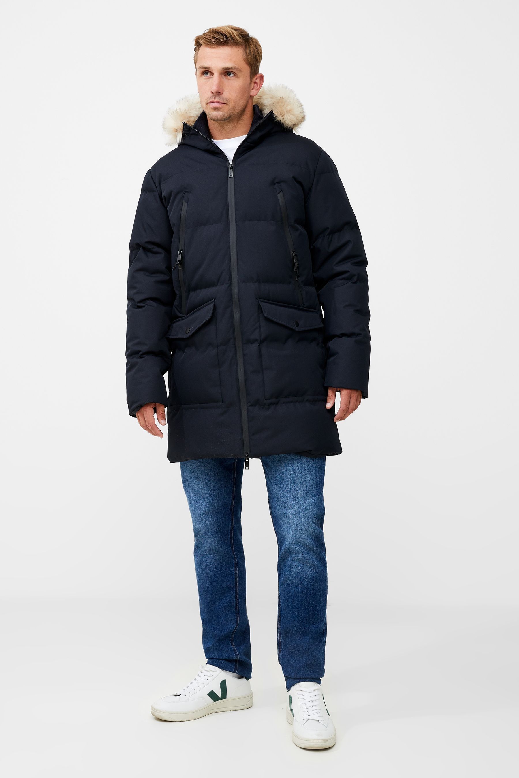 French connection faux top fur hood parka jacket