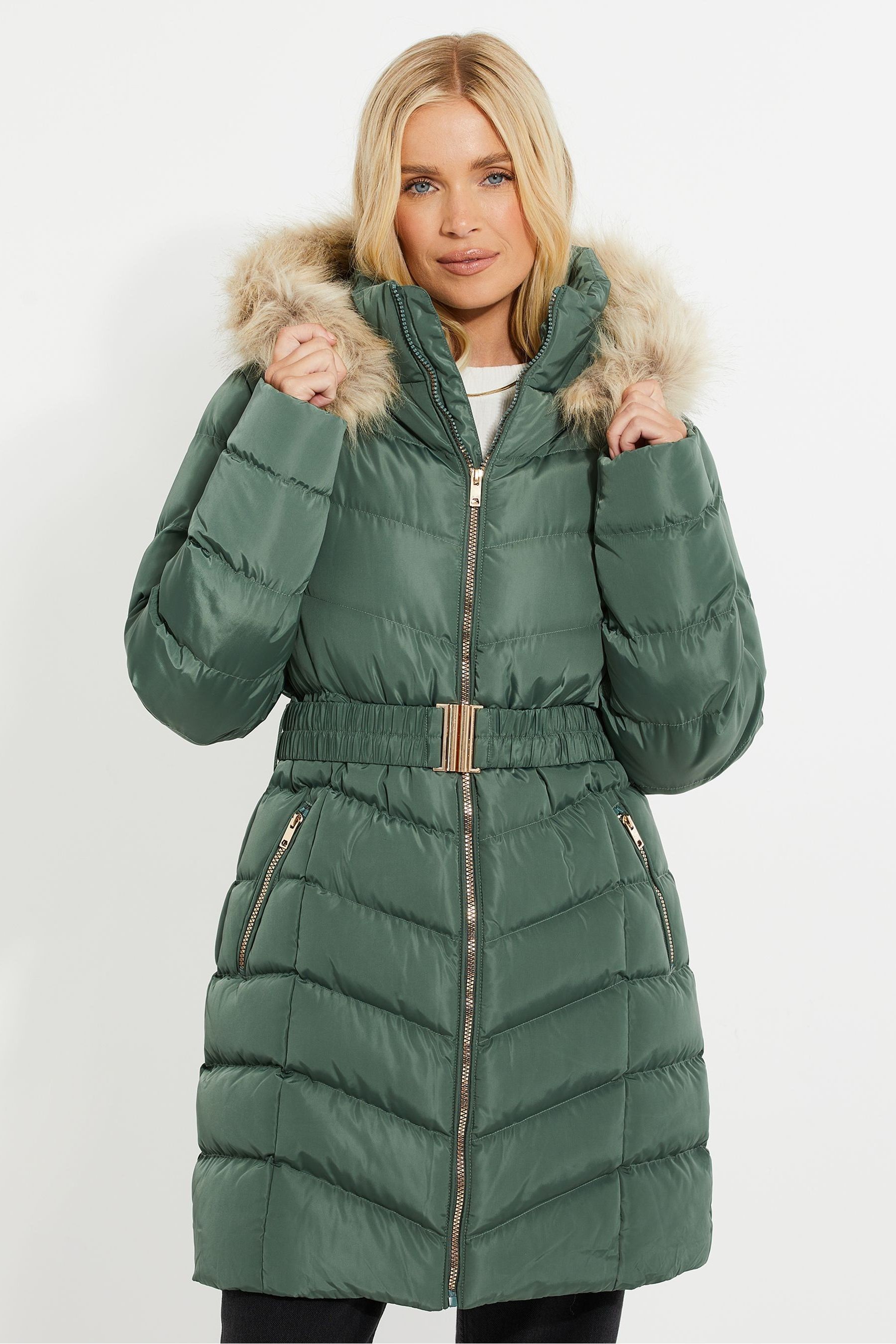Belted best sale parka jacket