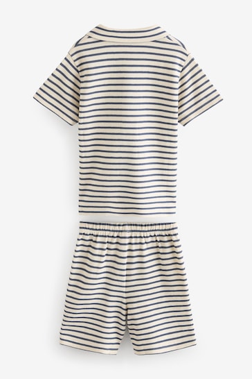 Neutral/Navy Stripe Single Textured Button Down Pyjamas (3-16yrs)