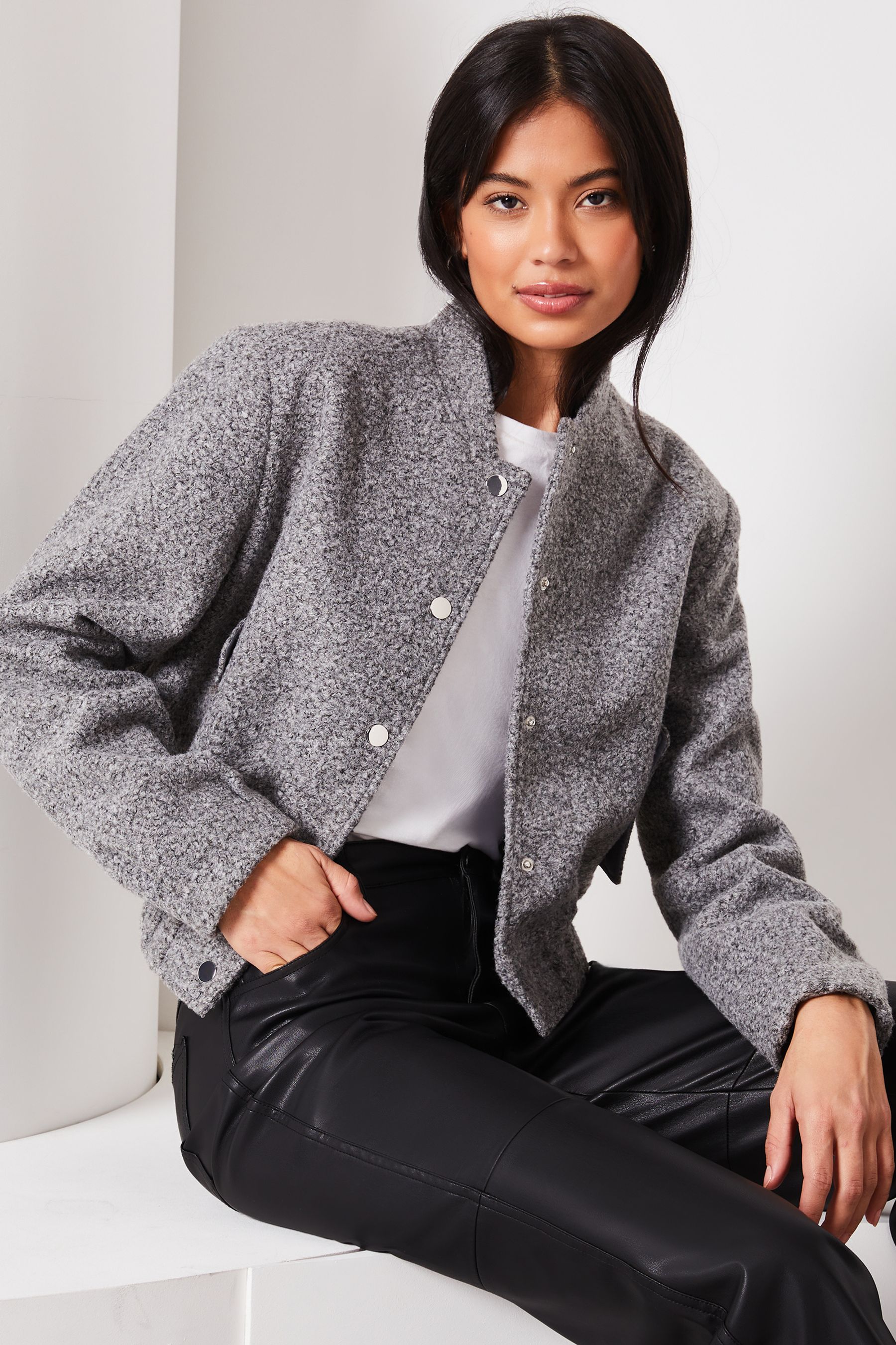 Buy Lipsy Grey Brushed Boucle Bomber Jacket from the Next UK