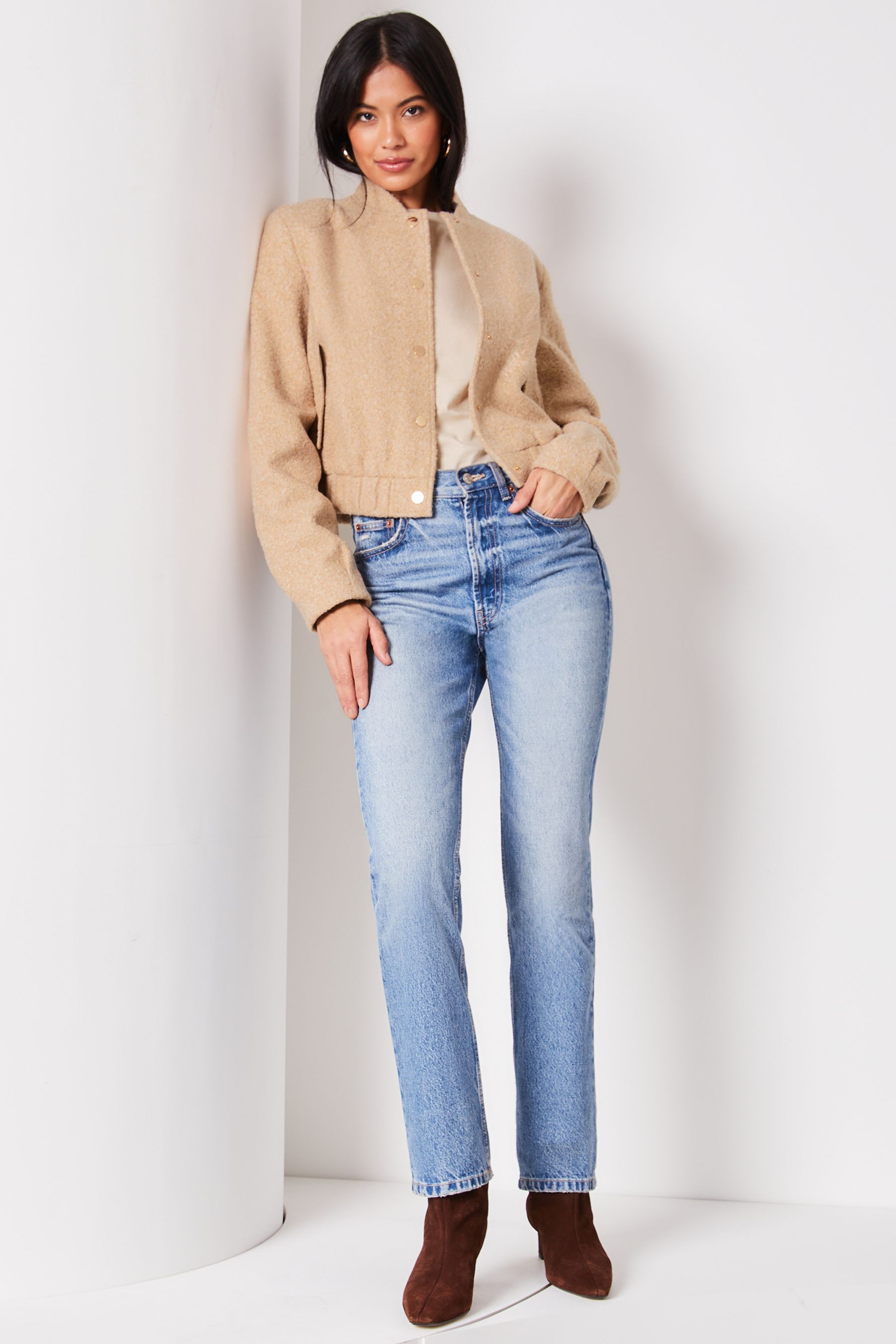 Buy Lipsy Light Camel Brushed Boucle Bomber Jacket from the Next