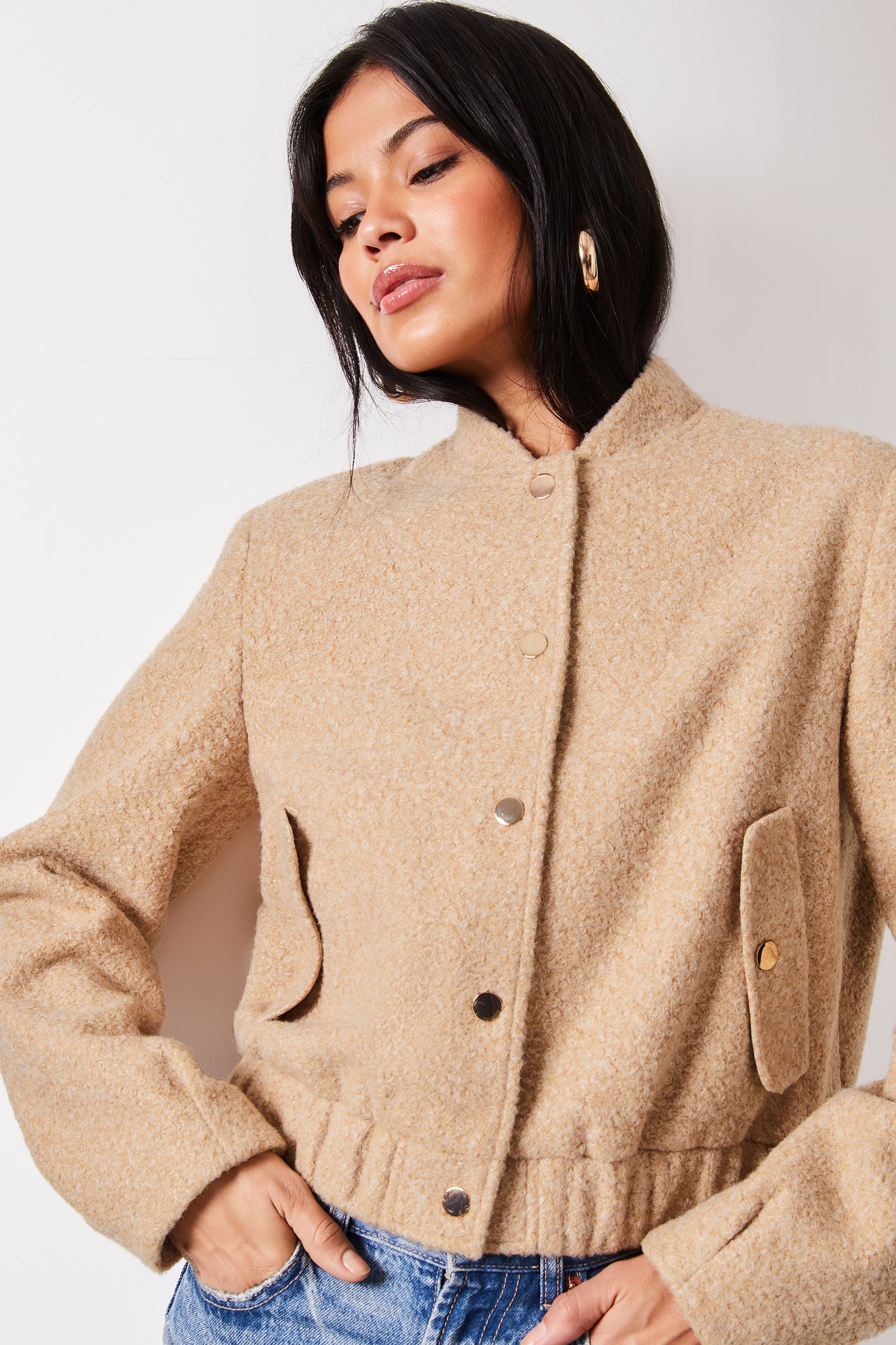Buy Lipsy Light Camel Brushed Boucle Bomber Jacket from the Next
