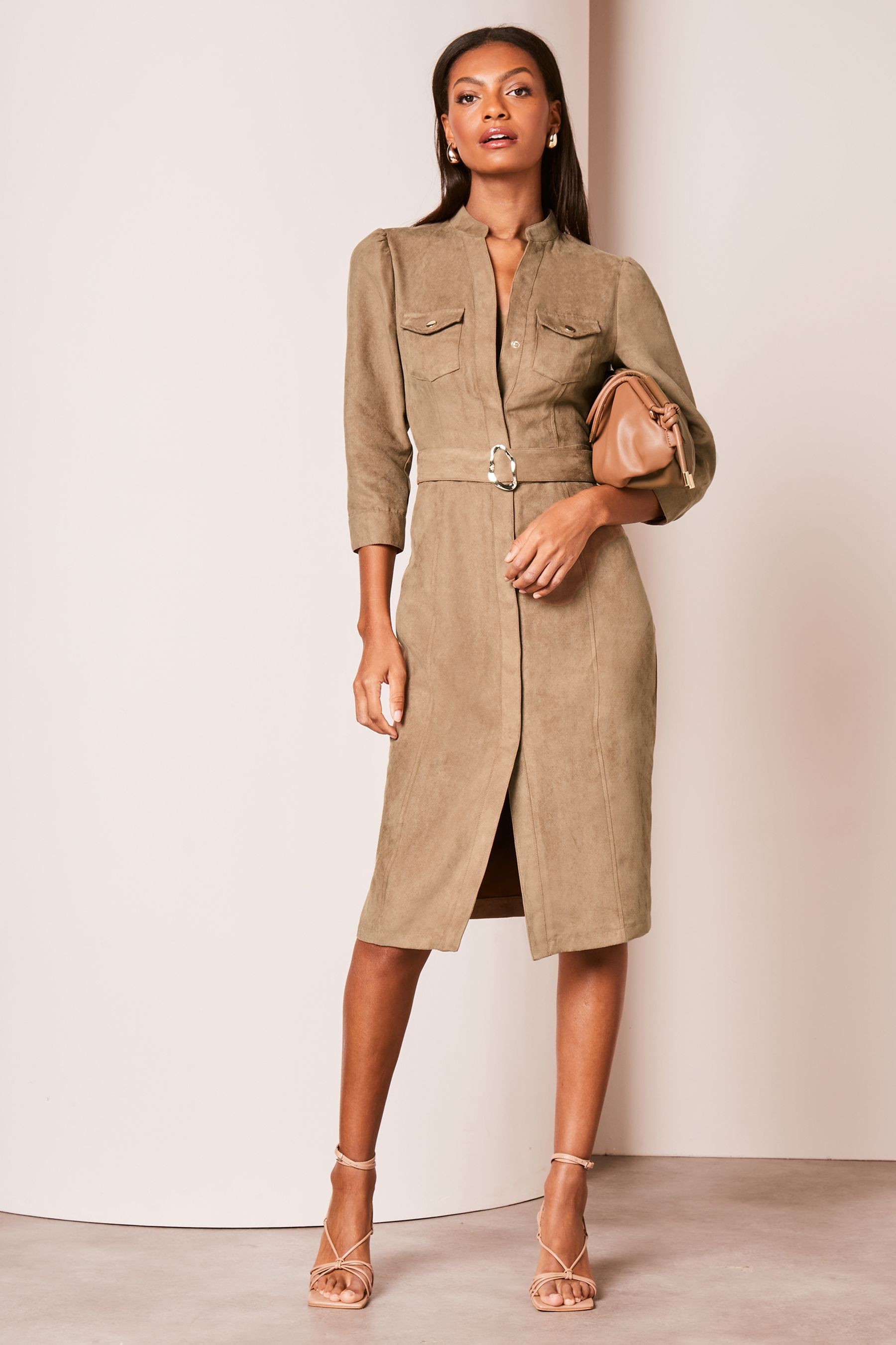 Beige suede dress store