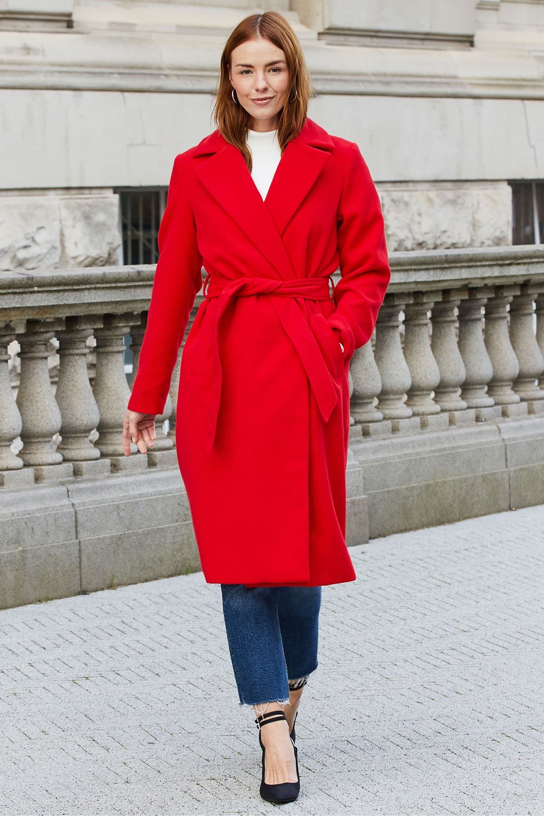Threadbare Red Ladies Formal Belted Coat