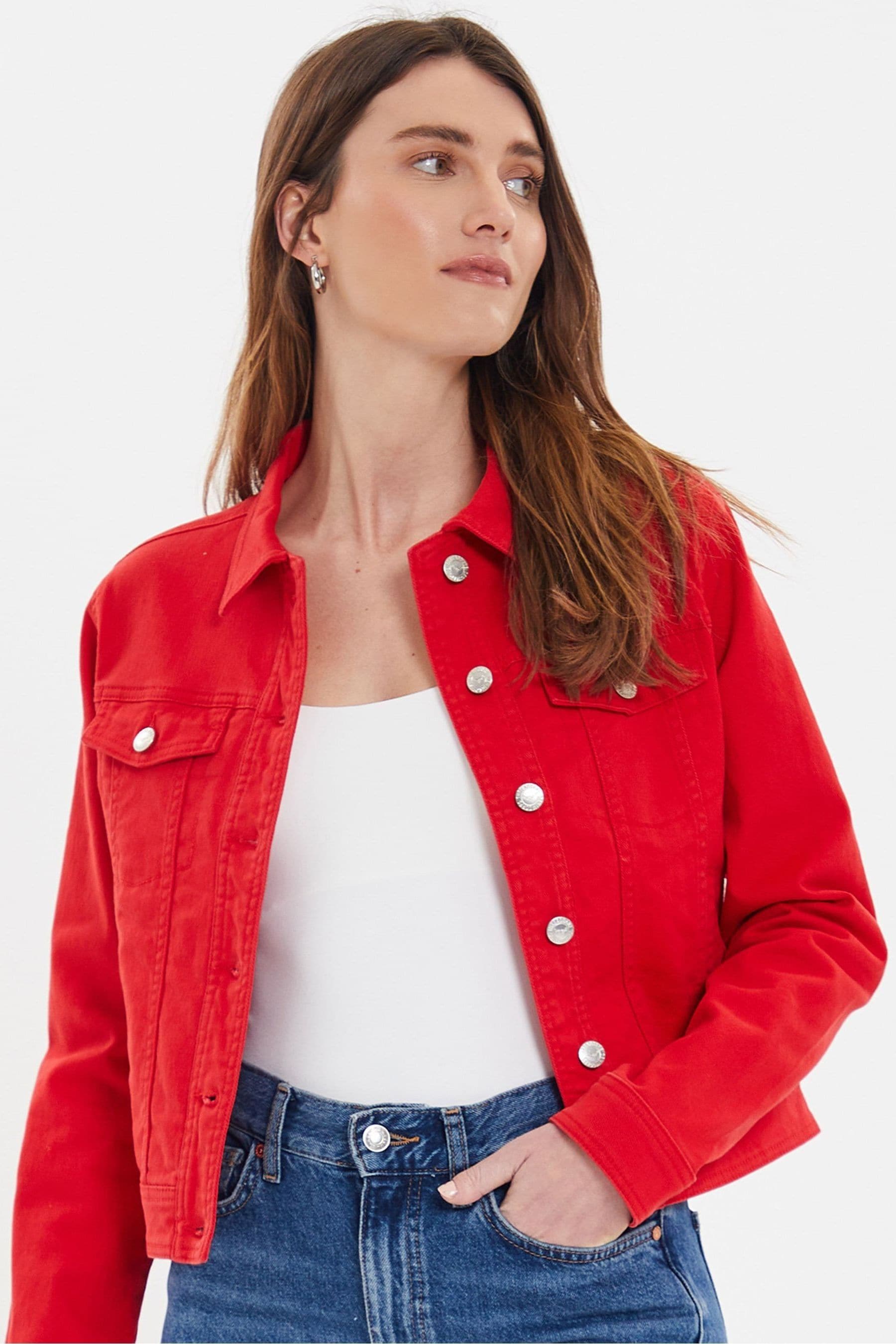 Red denim shop jacket uk
