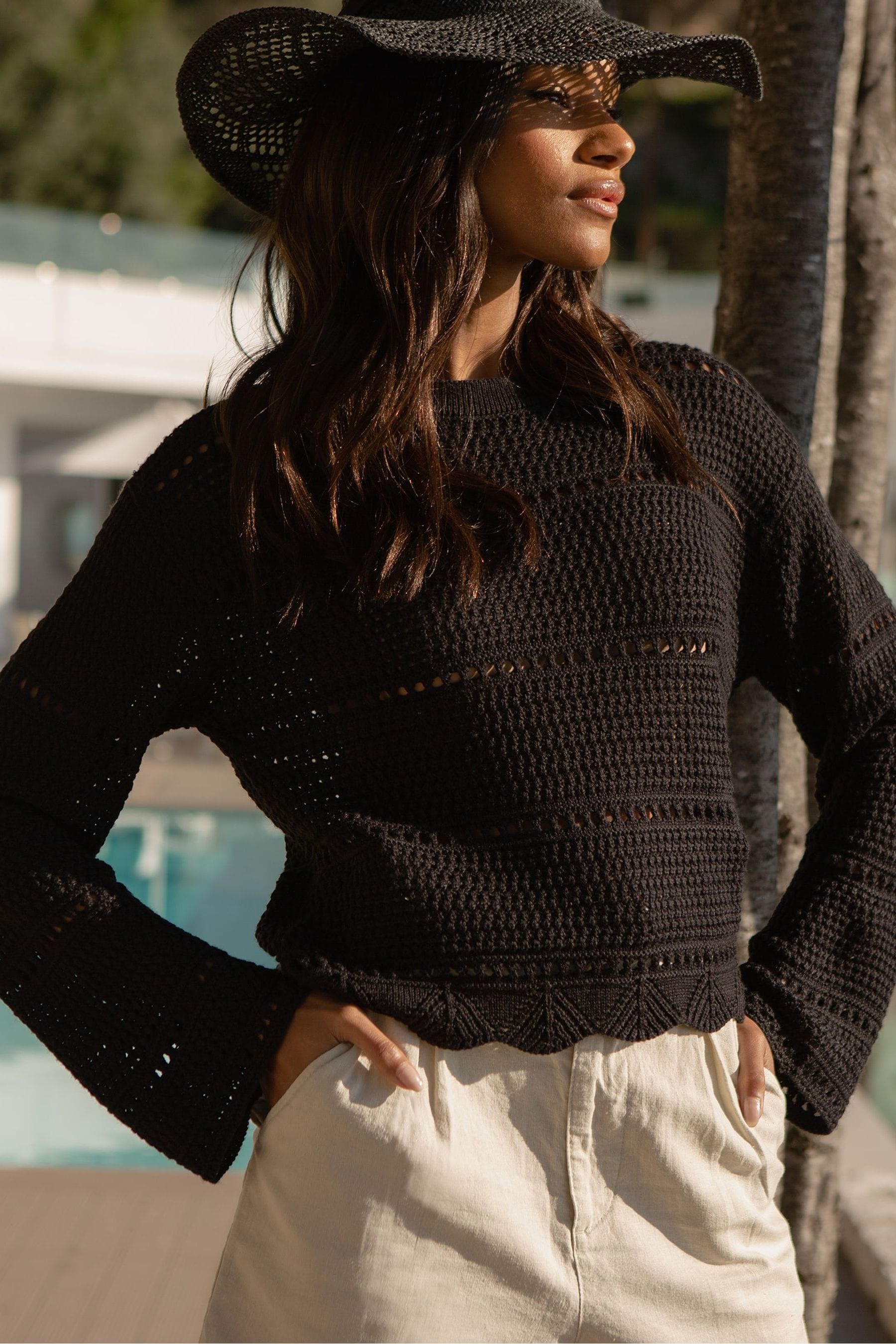Black pointelle jumper hot sale