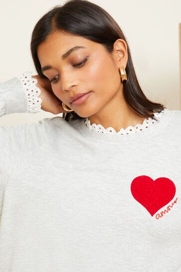 Love & Roses Grey Heart Jersey Sweatshirt