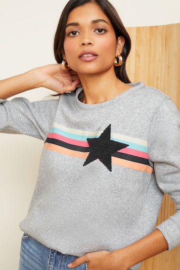 Love & Roses Grey Rainbow Stripe Jersey Sweatshirt