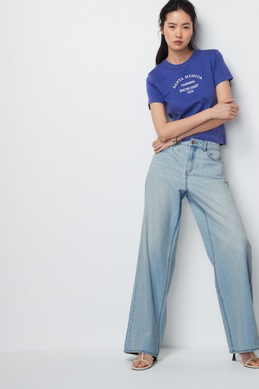 Bleach Wash Wide Leg Jeans