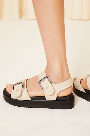 Friends Like These White Buckle Strap Faux Leather Flatform Sandals