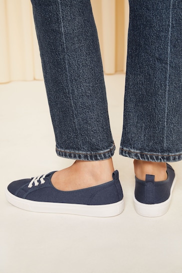 Friends Like These Navy Blue Plimsoll Lace Up Pump Trainers