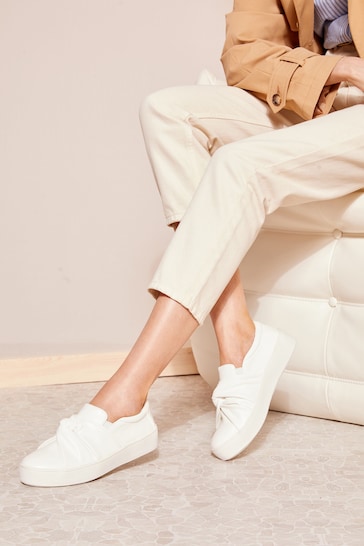 Friends Like These White Faux Leather Knot Flatform Slip On Trainers