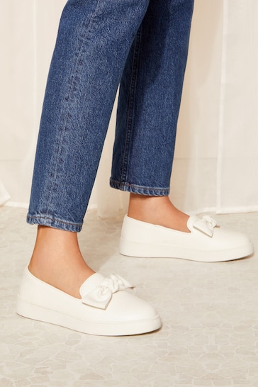 Friends Like These White Regular Fit Faux Leather Bow Slip On Trainers