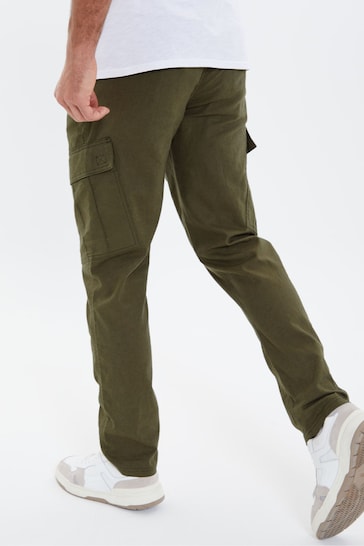 Threadbare Green Linen Blend Pull On Cargo Trousers