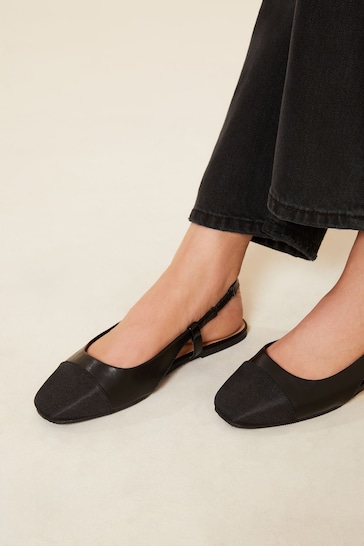Friends Like These Black Regular Fit Faux Leather Slingback Toecap Ballet Pump Shoes