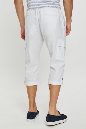 Threadbare White 3/4 Length Linen Blend Pull On Cargo Trousers