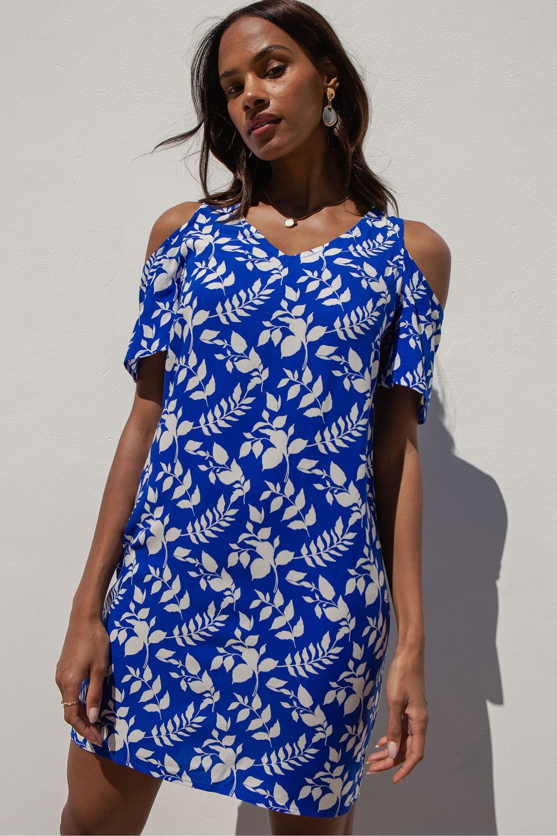 Threadbare Blue Mini Cold Shoulder Shift Dress