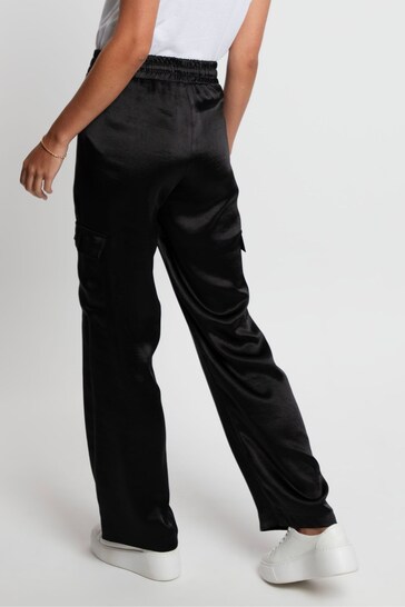 Buy Threadbare Black Utility Cargo Satin Wide Leg Trousers from