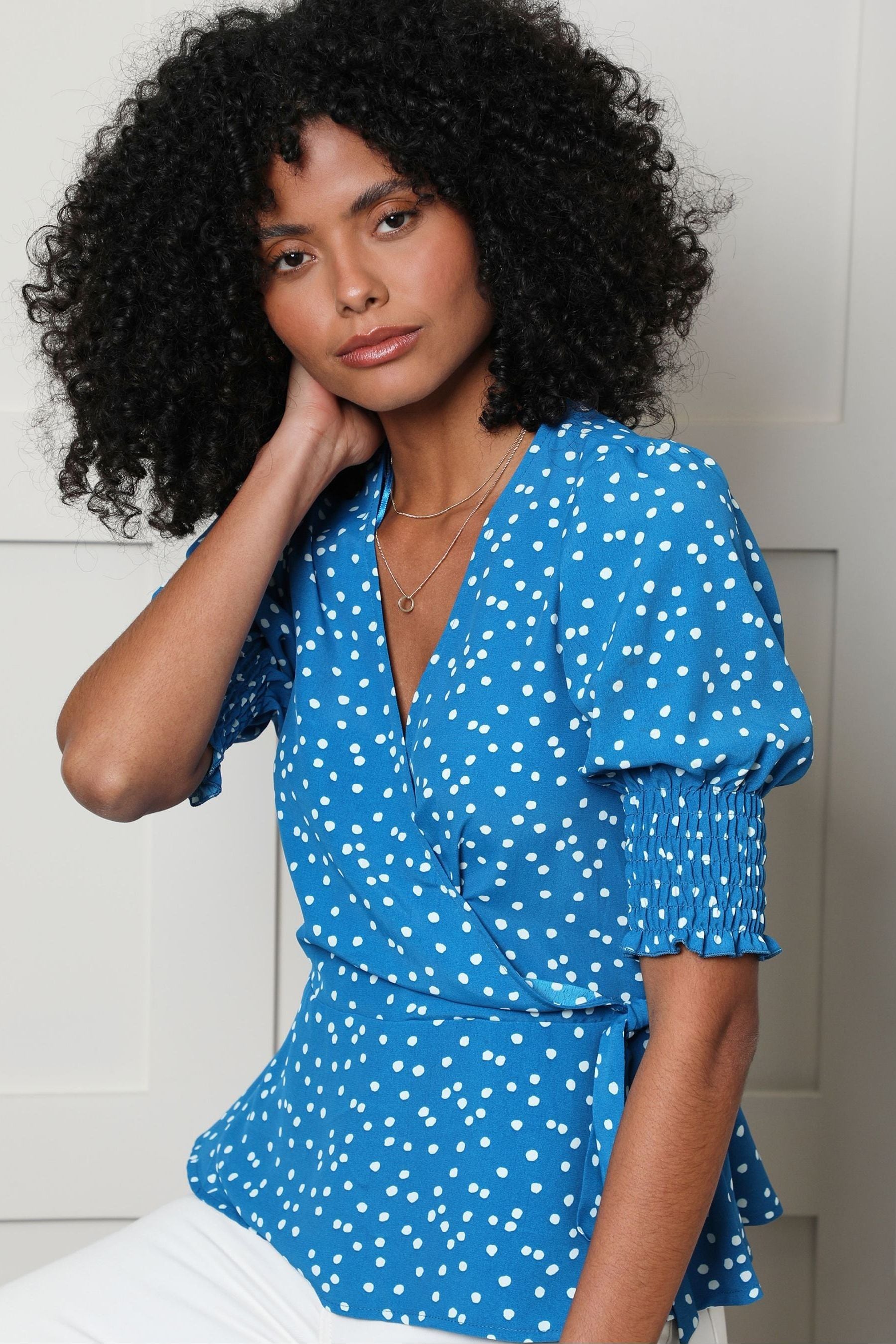 Buy Threadbare Blue Short Sleeve Wrap Blouse from the Next UK