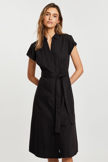 Buy Threadbare Black Cotton Poplin Belted Midi Dress from the Next UK ...
