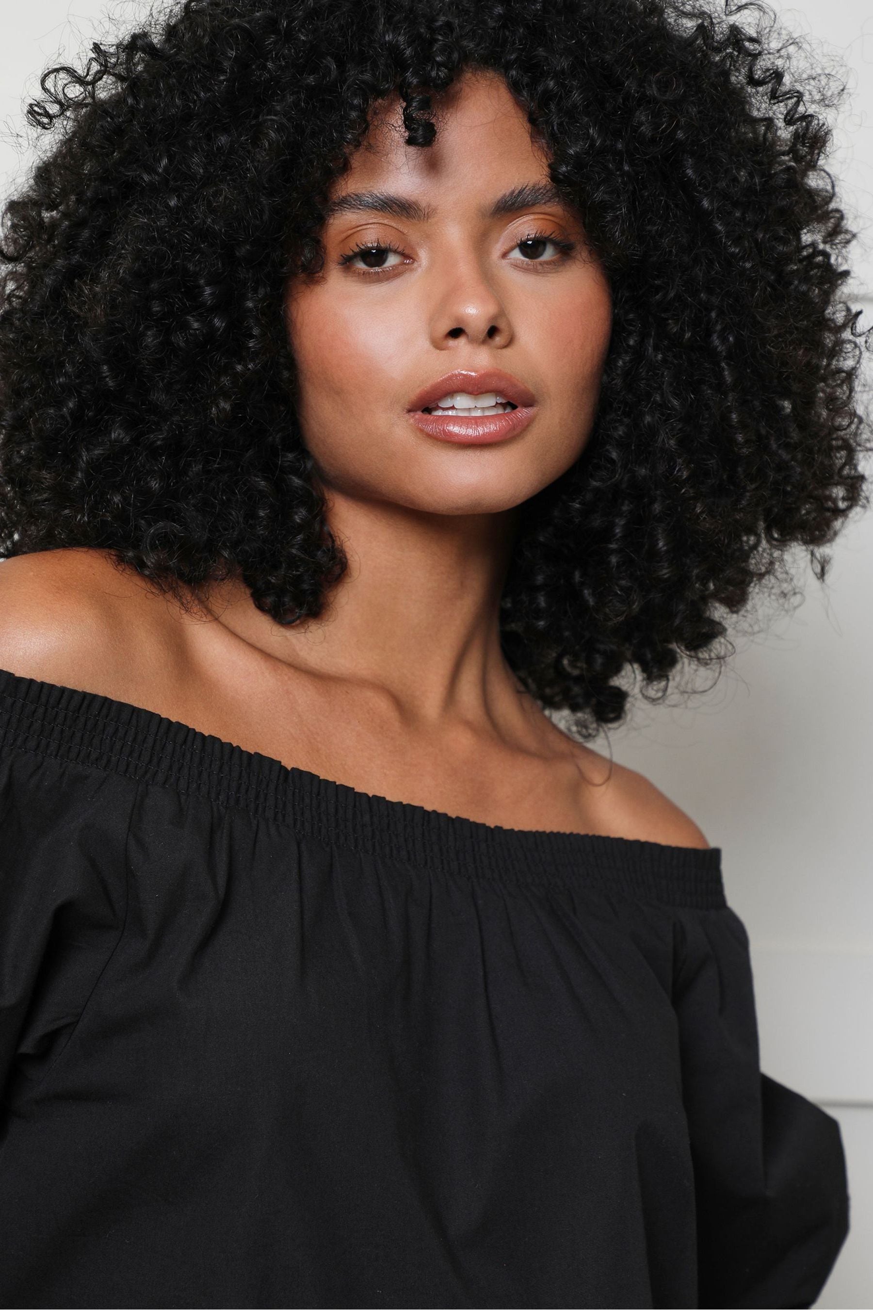 Black bardot puff sleeve top sales