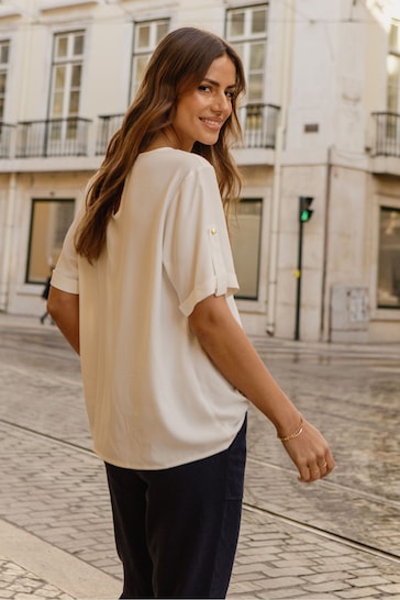 Threadbare White Short Roll Sleeve T-Shirt Blouse